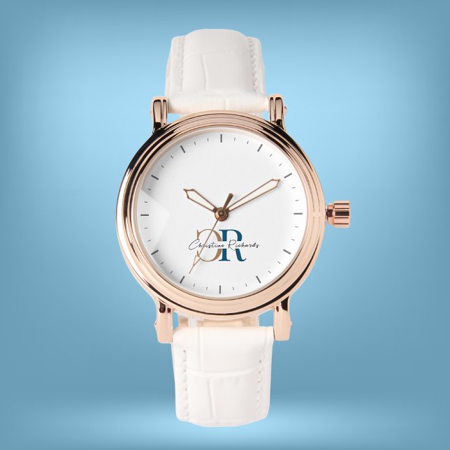 Montre Monogramme d'or bleu simple (Créateur téléchargé)
