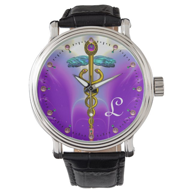 Montre MONOGRAMME D'OR CADUCUS, Turquoise pourpre (devant)