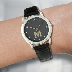 Montre Monogramme élégant moderne noir et or