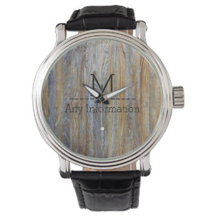 Montre Monogramme en bois #5 de texture de grain