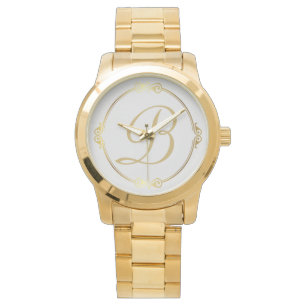 Montre Monogramme en or avec cercle infini sur Gris  