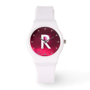 MONTRE MONOGRAMME EN PIERRE DE FUCHSIA ROSE IMPRIMÉE