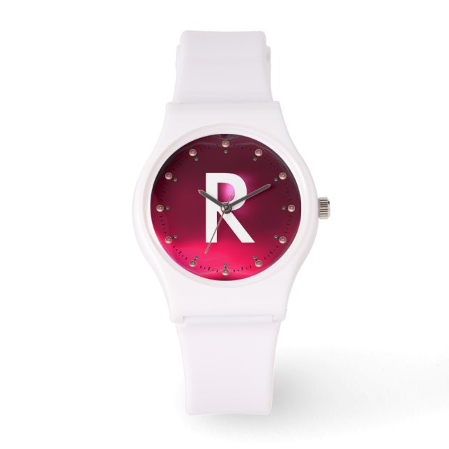 MONTRE MONOGRAMME EN PIERRE DE FUCHSIA ROSE IMPRIMÉE (Recto)