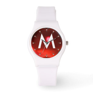 MONTRE MONOGRAMME EN PIERRE ROUGE IMPRIMÉ