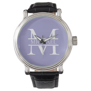 Montre Monogramme et nom Elegant Purple Personnalisé