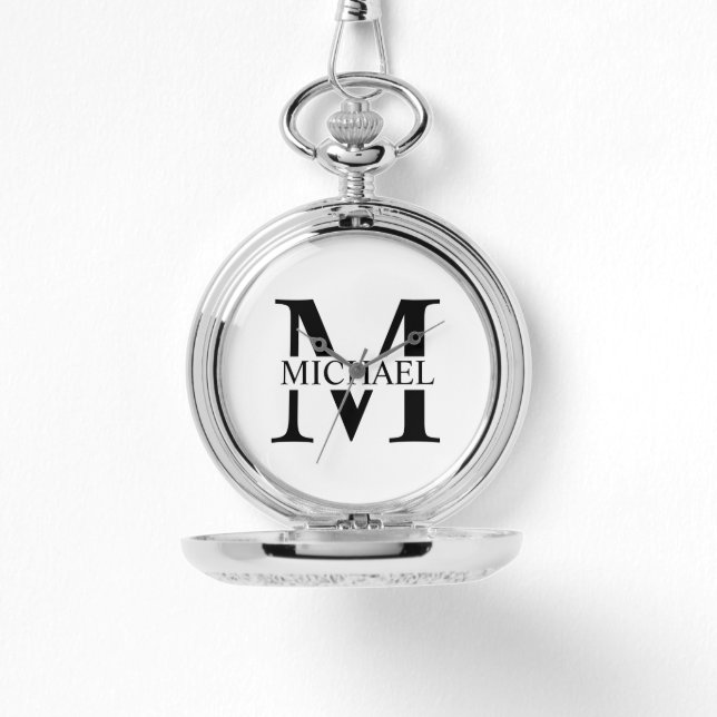 Montre Monogramme et nom personnalisés blancs (Recto)