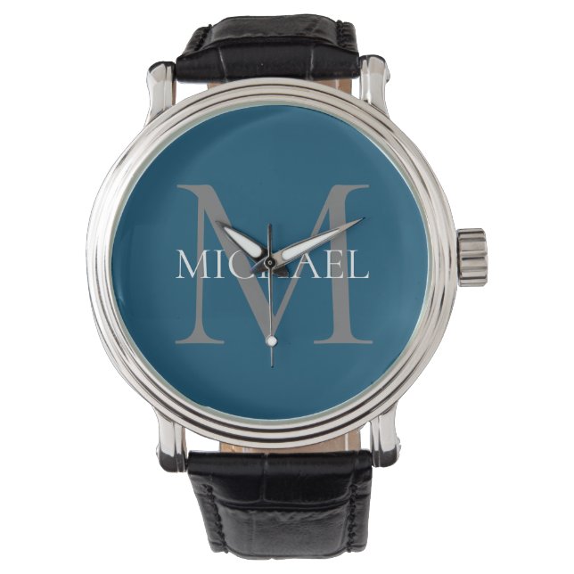 Montre Monogramme et nom personnalisés Ocean Blue (devant)