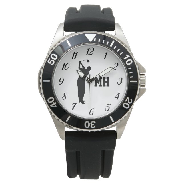 Montre Monogramme Golfer Noir Golf Élégant Moderne (devant)