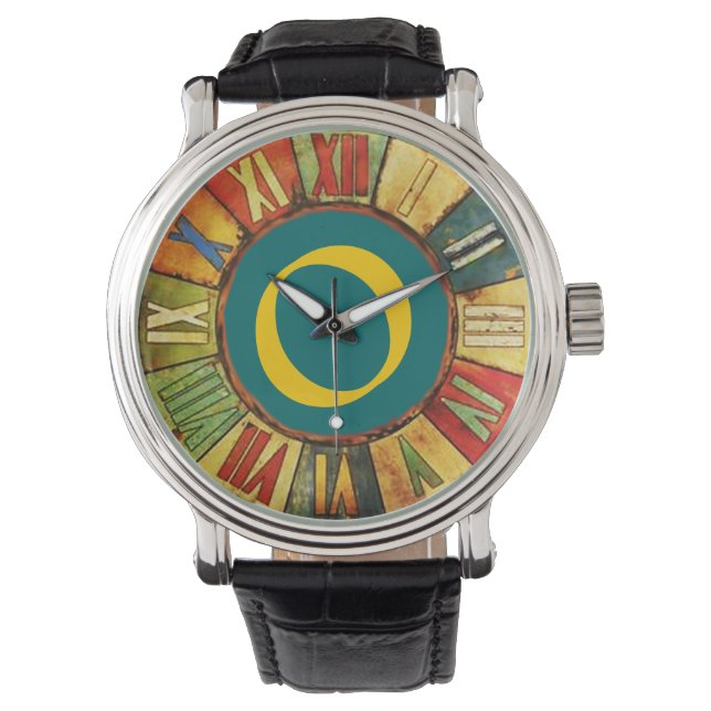 MONTRE MONOGRAMME JAUNE BLEU TEMPS COLORÉ (devant)