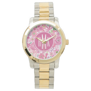 Montre Monogramme   Je fais Pink Aquarelle Motif Floral
