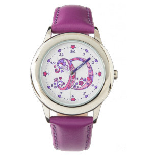 Montre Monogramme lettre D doodore coeur filles regarder