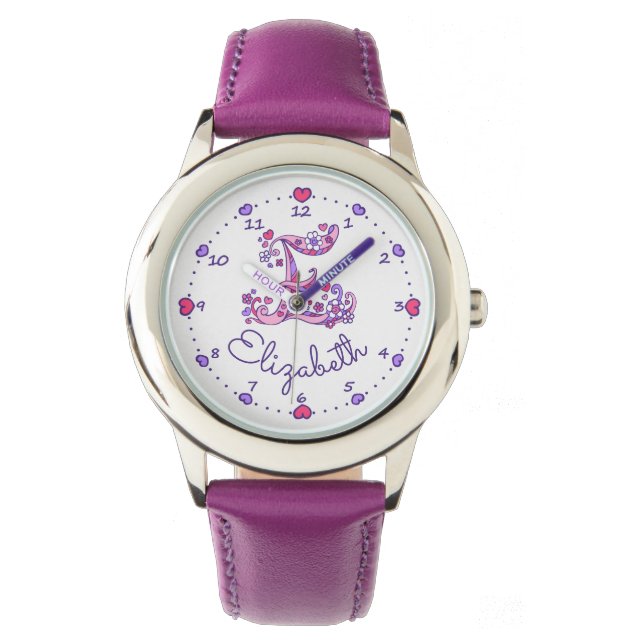 Montre Monogramme lettre E filles personnalisées nom mont (devant)