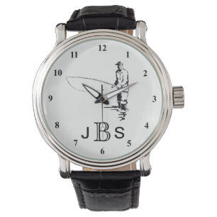 Montre Monogramme masculin blanc noir du pêcheur  