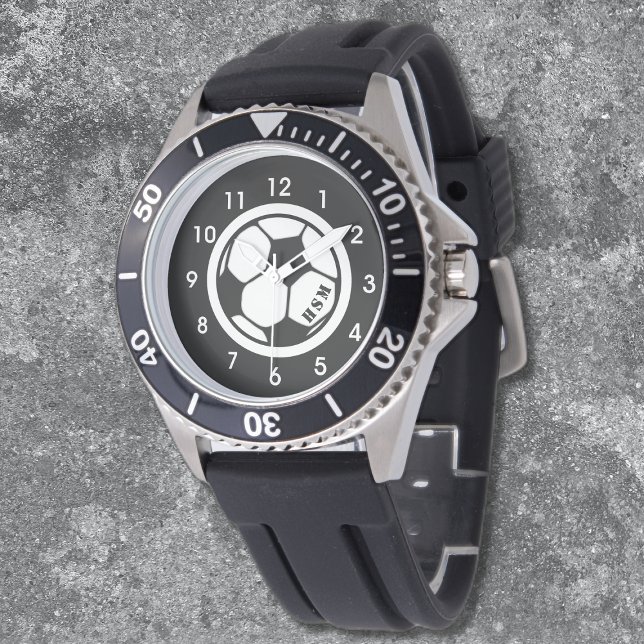 Montre Monogramme masculin Monographie de soccer noir (Créateur téléchargé)