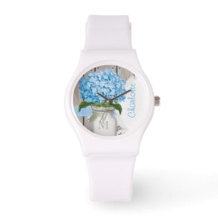 Montre Monogramme Mason Jar Blue Hydrangea
