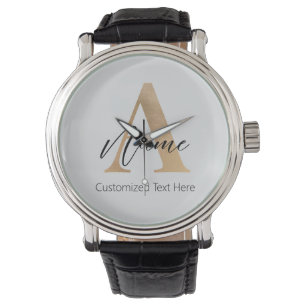 Montre Monogramme moderne Initiale A & Nom Personnalisé