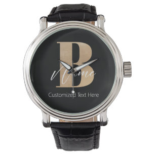 Montre Monogramme moderne Initiale B & Nom Personnalisé
