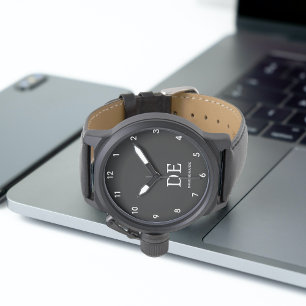 Montre Monogramme moderne minimaliste noir et blanc