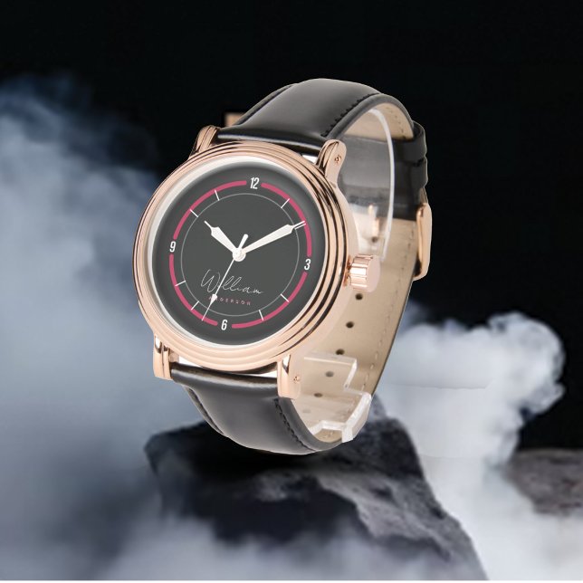 Montre Monogramme moderne rose noir (Créateur téléchargé)