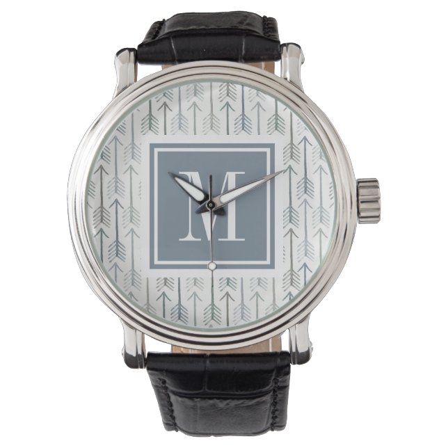 Montre Monogramme | Motif de flèches d'aquarelle (devant)