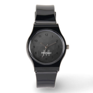 Montre Monogramme Motif de maillage géométrique gris fonc