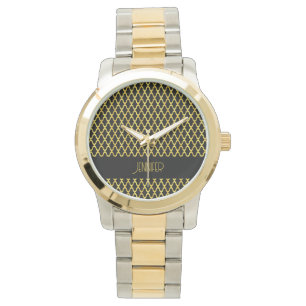 Montre Monogramme or et noir quatrefoil motif