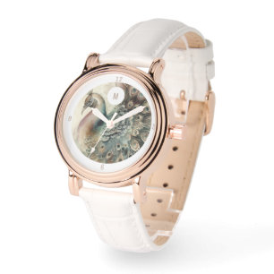 Montre Monogramme Peacock moderne   Ajouter votre initial