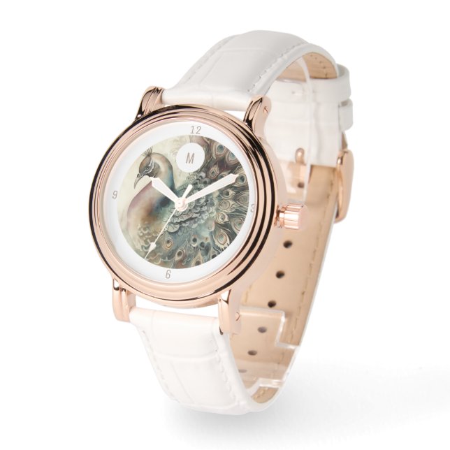 Montre Monogramme Peacock moderne | Ajouter votre initial (Angle)