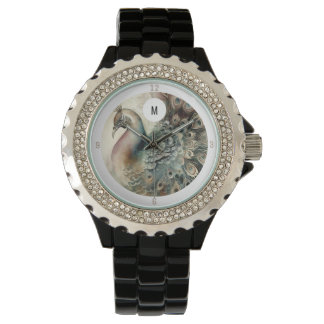 Montre Monogramme Peacock moderne | Ajouter votre initial