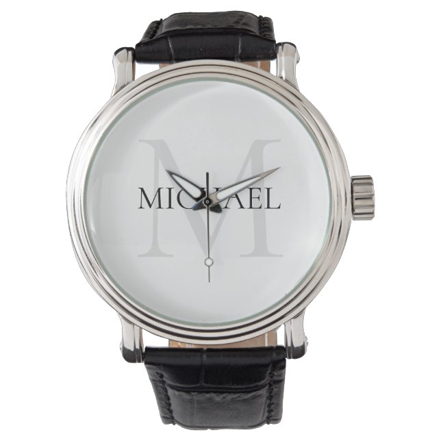 Montre Monogramme personnalisé et nom blanc (devant)