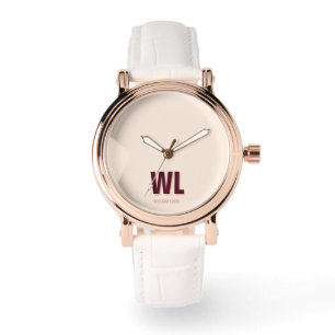 Montre Monogramme personnalisé minimaliste rose bordeaux