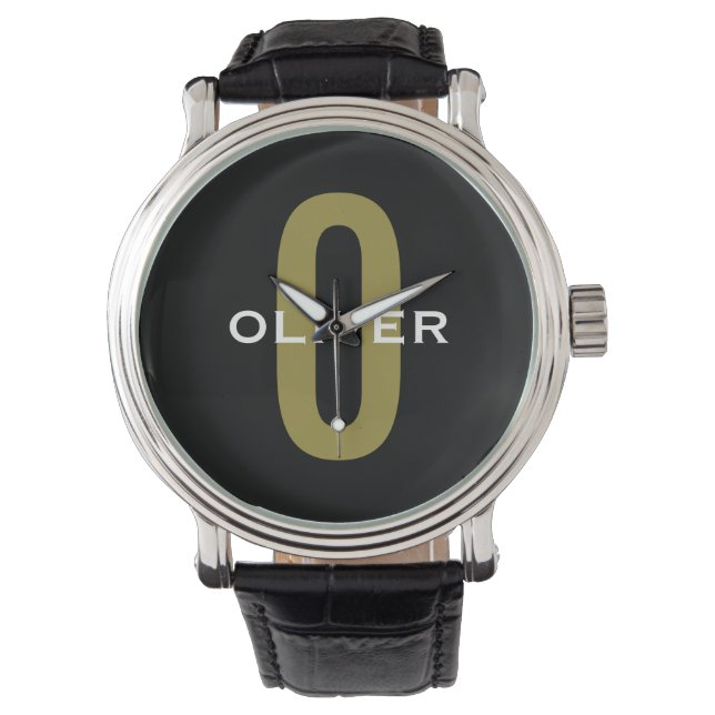 Montre Monogramme personnalisé Noir Or Blanc Nom (devant)