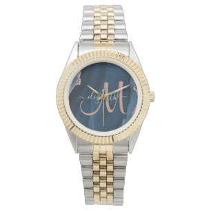 Montre Monogramme personnalisé Rose bleu chic Parties sci