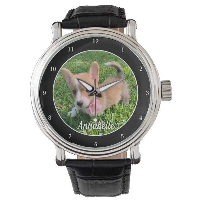 Montre Monogramme photo de chien personnalisé Propriétair (devant)