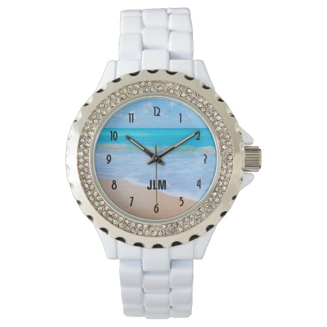 Montre Monogramme photo de la scène tropicale de plage Ex (devant)
