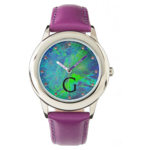 MONTRE MONOGRAMME PHOTO OPAL BLEU VERT ABSTRAIT
