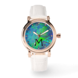 MONTRE MONOGRAMME PHOTO OPAL BLEU VERT ABSTRAIT