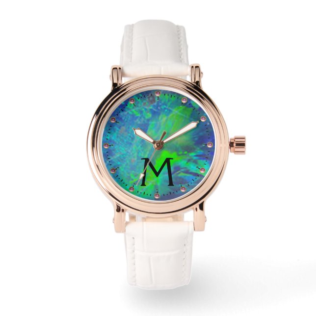 MONTRE MONOGRAMME PHOTO OPAL BLEU VERT ABSTRAIT (Recto)