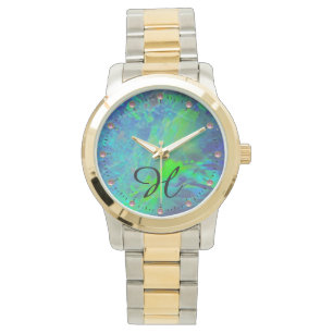 MONTRE MONOGRAMME PHOTO OPAL BLEU VERT ABSTRAIT