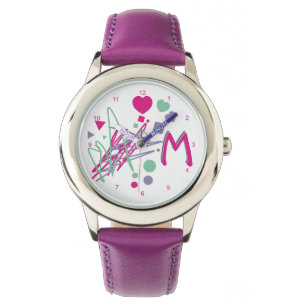 Montre Monogramme Premiers Coeurs de fille Points Couleur