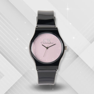 Montre Monogramme rose minimaliste