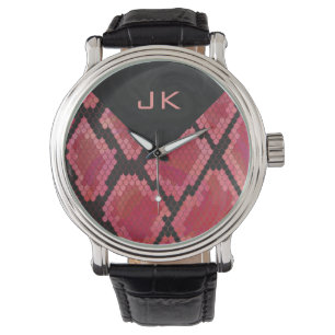 Montre Monogramme serpent noir et rouge imprimé
