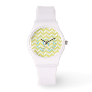 Montre Monogramme turquoise jaune en pastel chic de