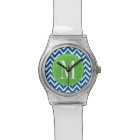 Monogramme vert et bleu de coutume de Chevron
