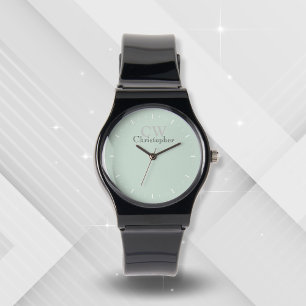 Montre Monogramme vert minimaliste