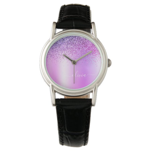 Montre Monogramme violet Parties scintillant Étincelante  (devant)