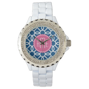Montre Monogrammes de Motif géométrique rose et bleu ch