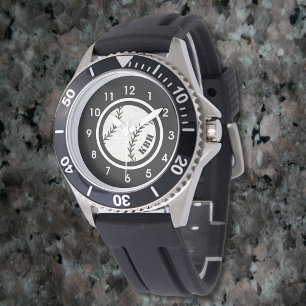 Montre Monographie masculine de baseball Monogramme noir