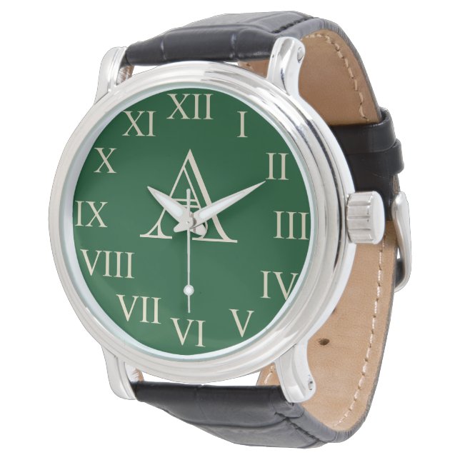 Montre Monographie personnalisée pour hommes verts (Incliné)