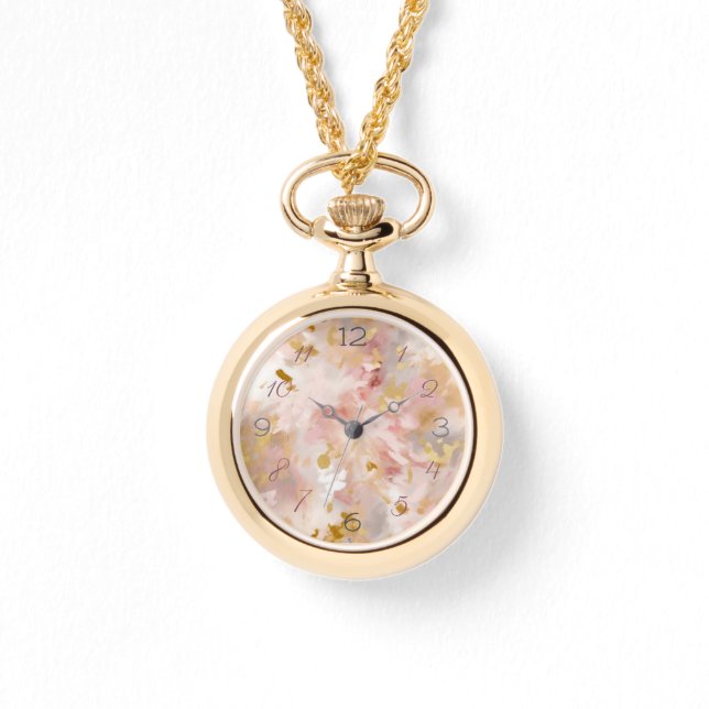 Montre Montre-collier Abstrait Mauve & Gold Floral (Recto)